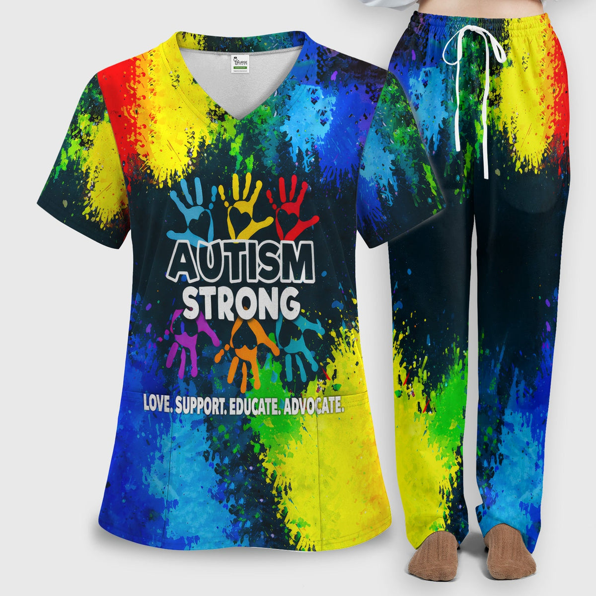 Autism Strong Handprint Nurse Scrub Set