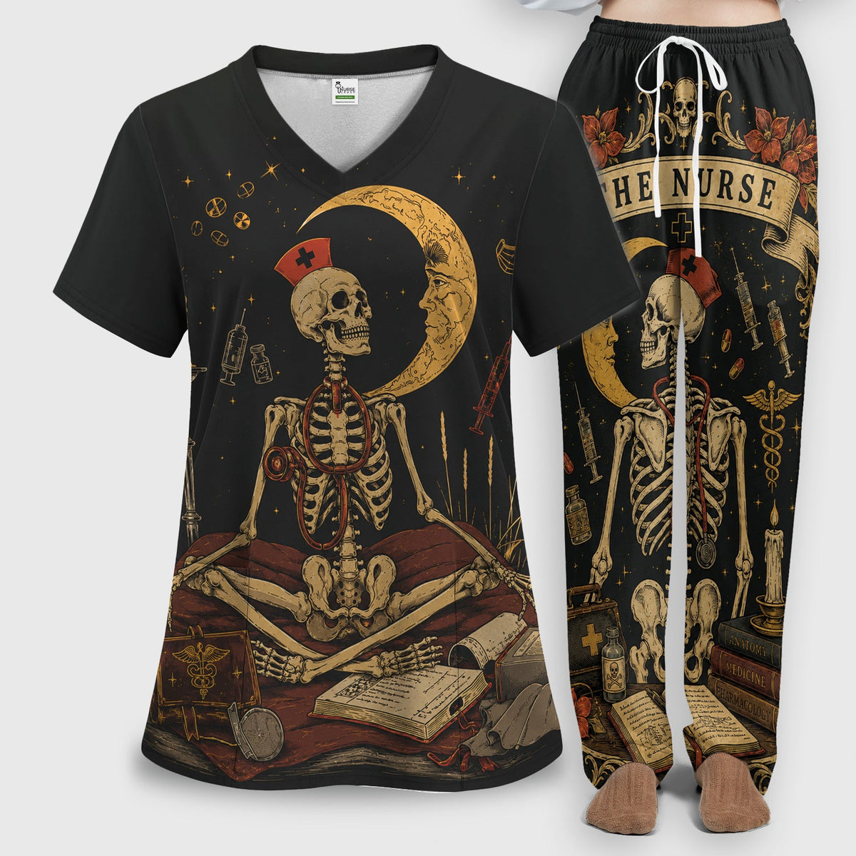 Breast Cancer Skeleton Nurse Scrub Set