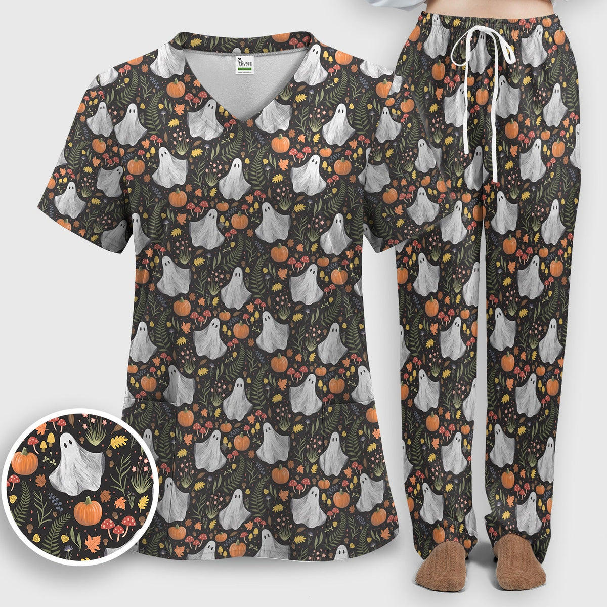 Pumpkin Woodland Nurse Scrub Set