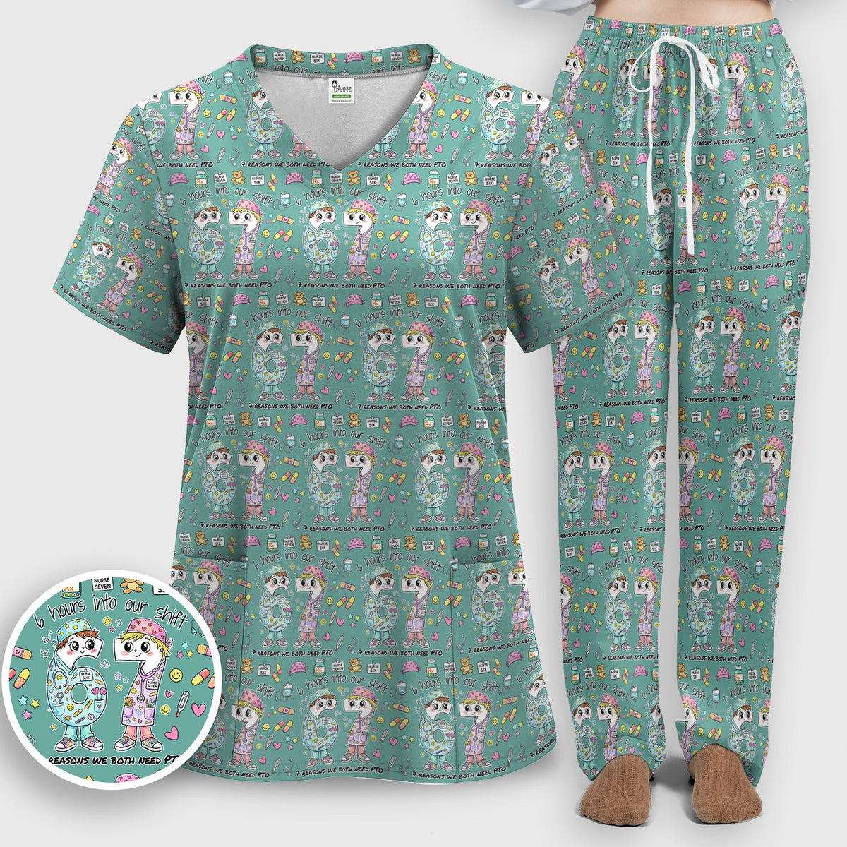 Six Hours Into Shift Beige Nurse Scrub Set