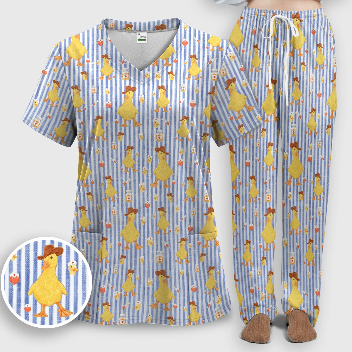 Cowboy Ducktor Vertical Stripe Nurse Scrub Set