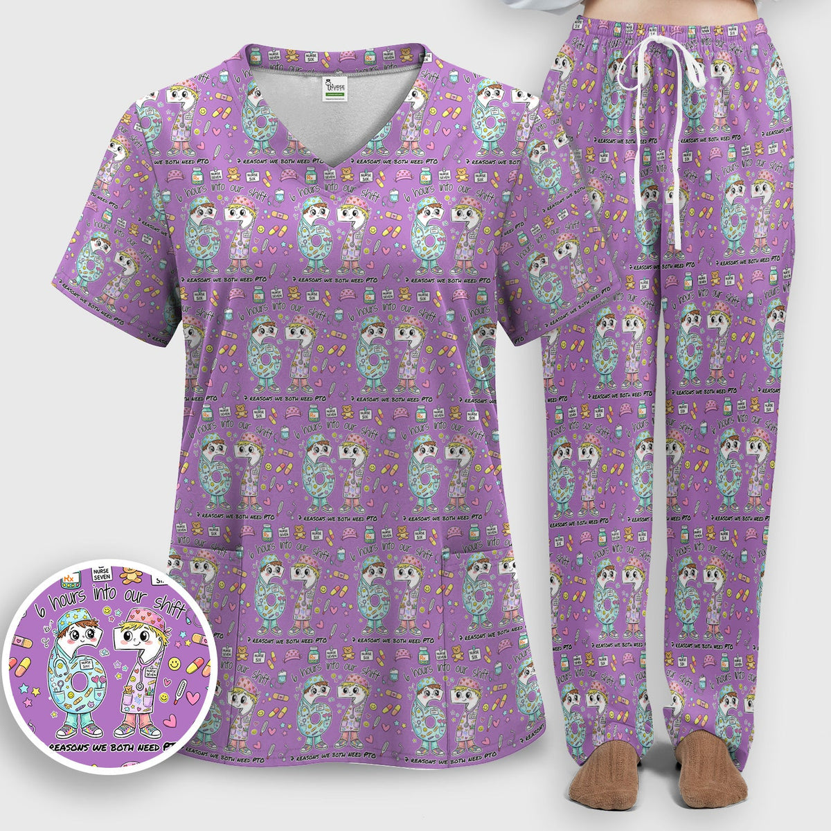 Six Hours Into Shift Blue Nurse Scrub Set
