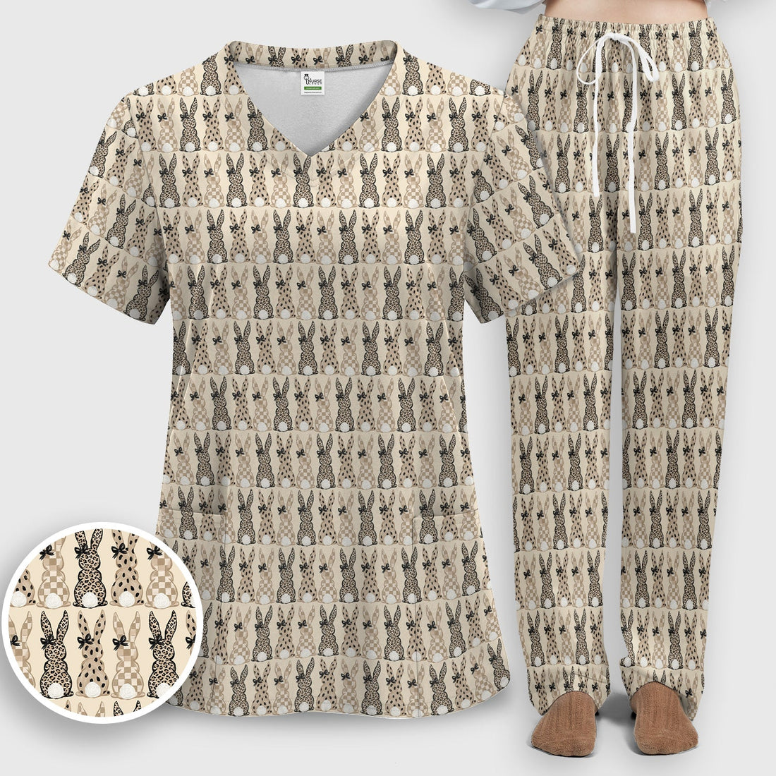 Vintage Bunny Beige Nurse Scrub Set