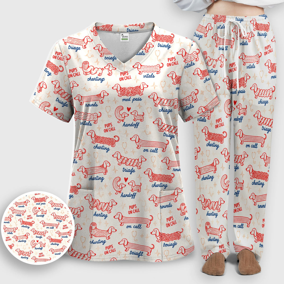 Pups On Call Dachshund Nurse Scrub Set
