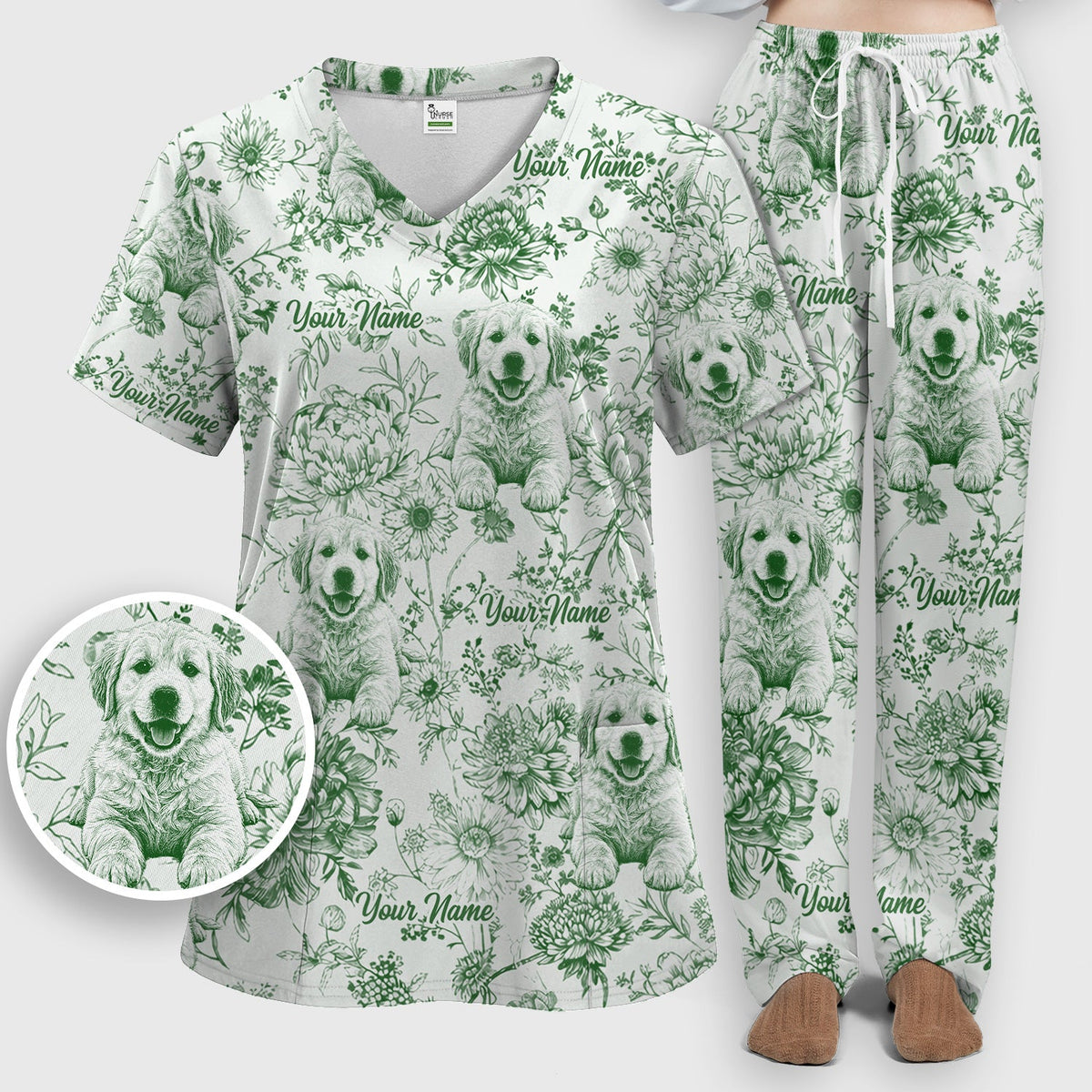 Personalized Pet Photo Floral Nurse Scrub Set