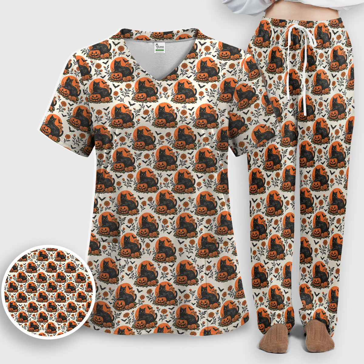 Black Cat Energy Nurse Scrub Set - Halloween Gift