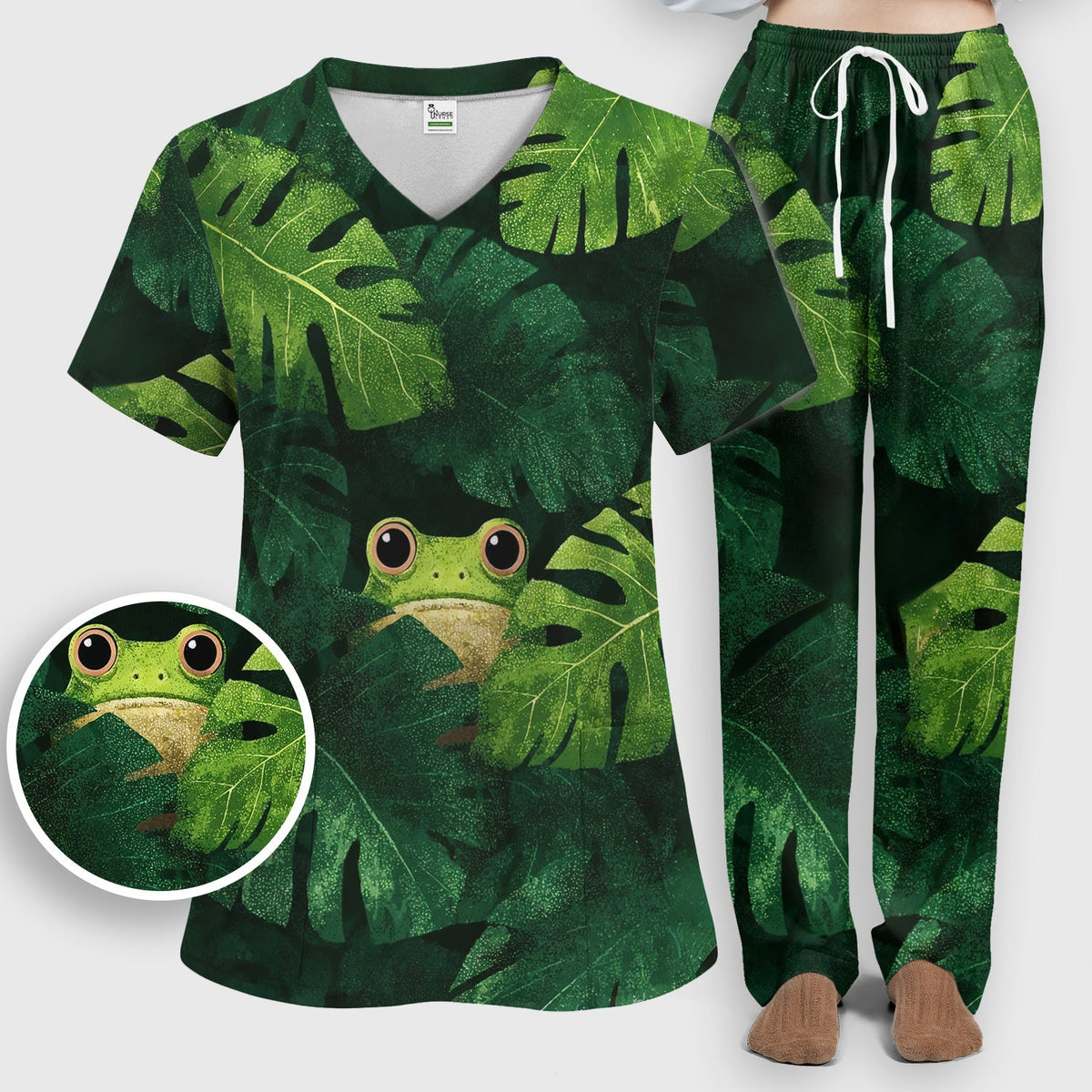 Frog Jungle Leaves Nurse Scrub Set