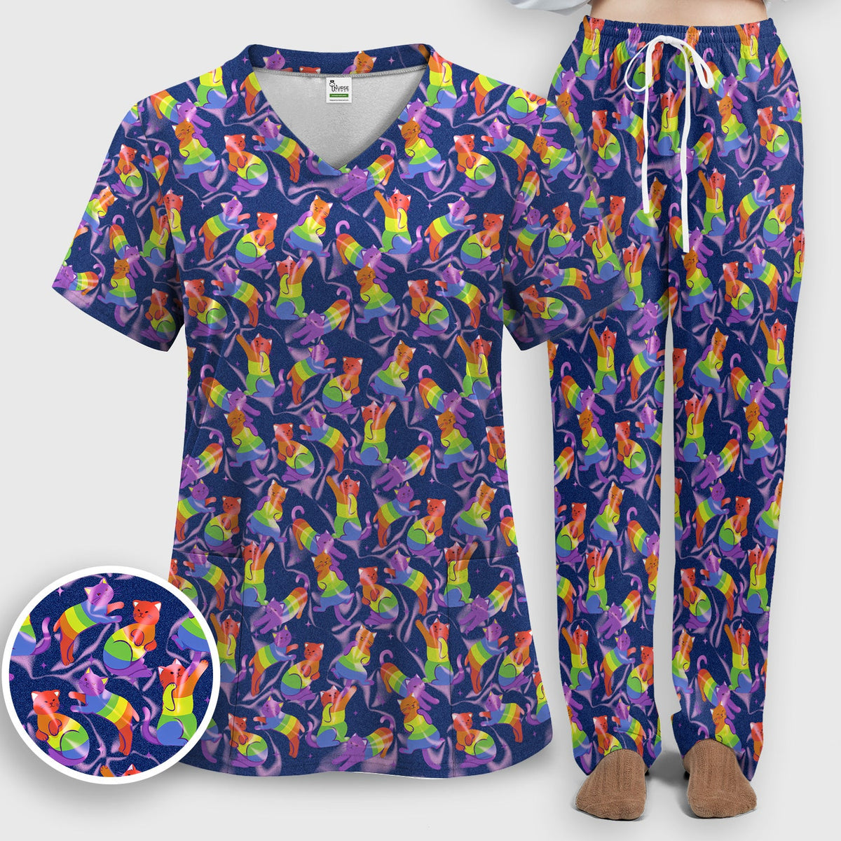 Rainbow Pride Cat Nurse Scrub Set