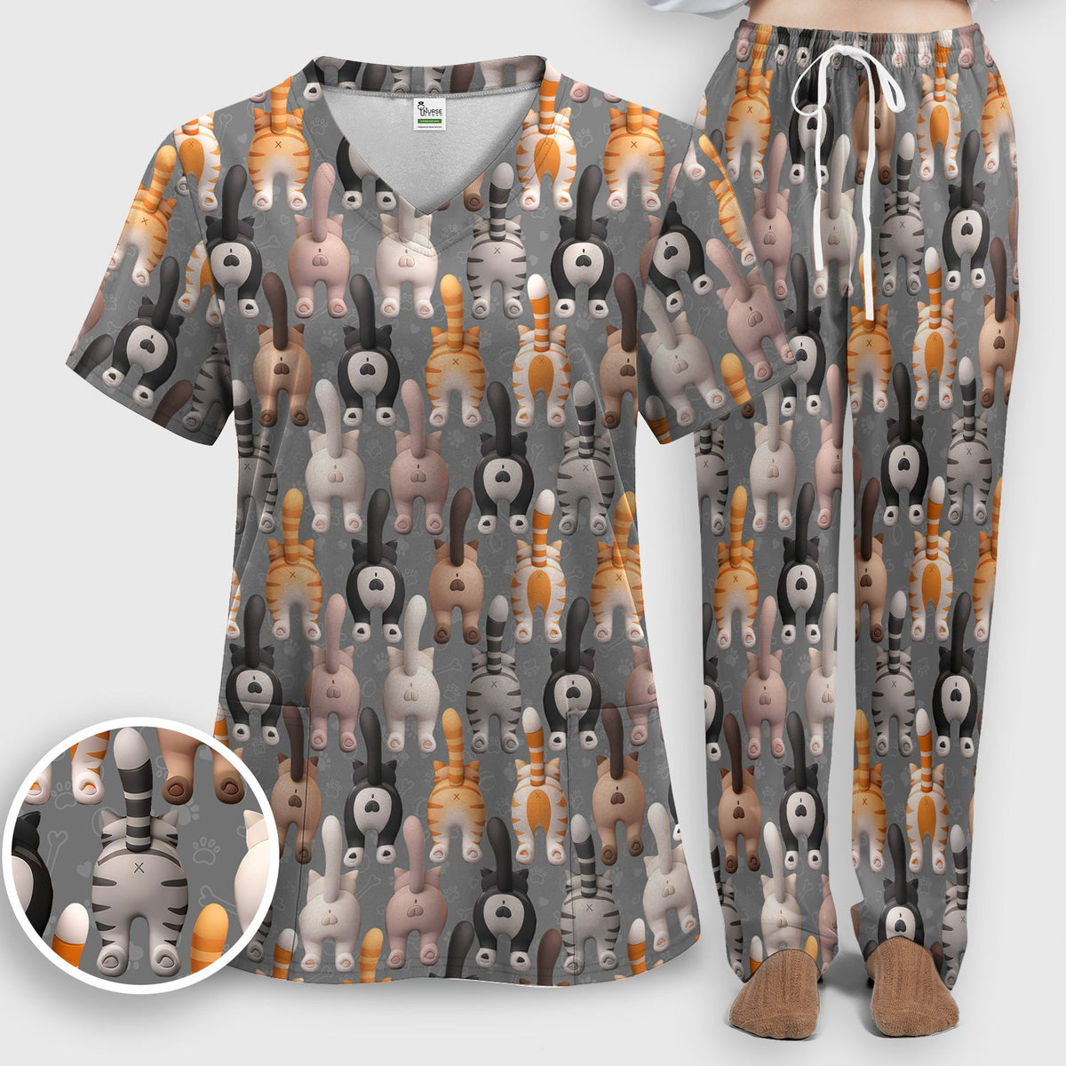 Cat Butt Paw Print Nurse Scrub Set