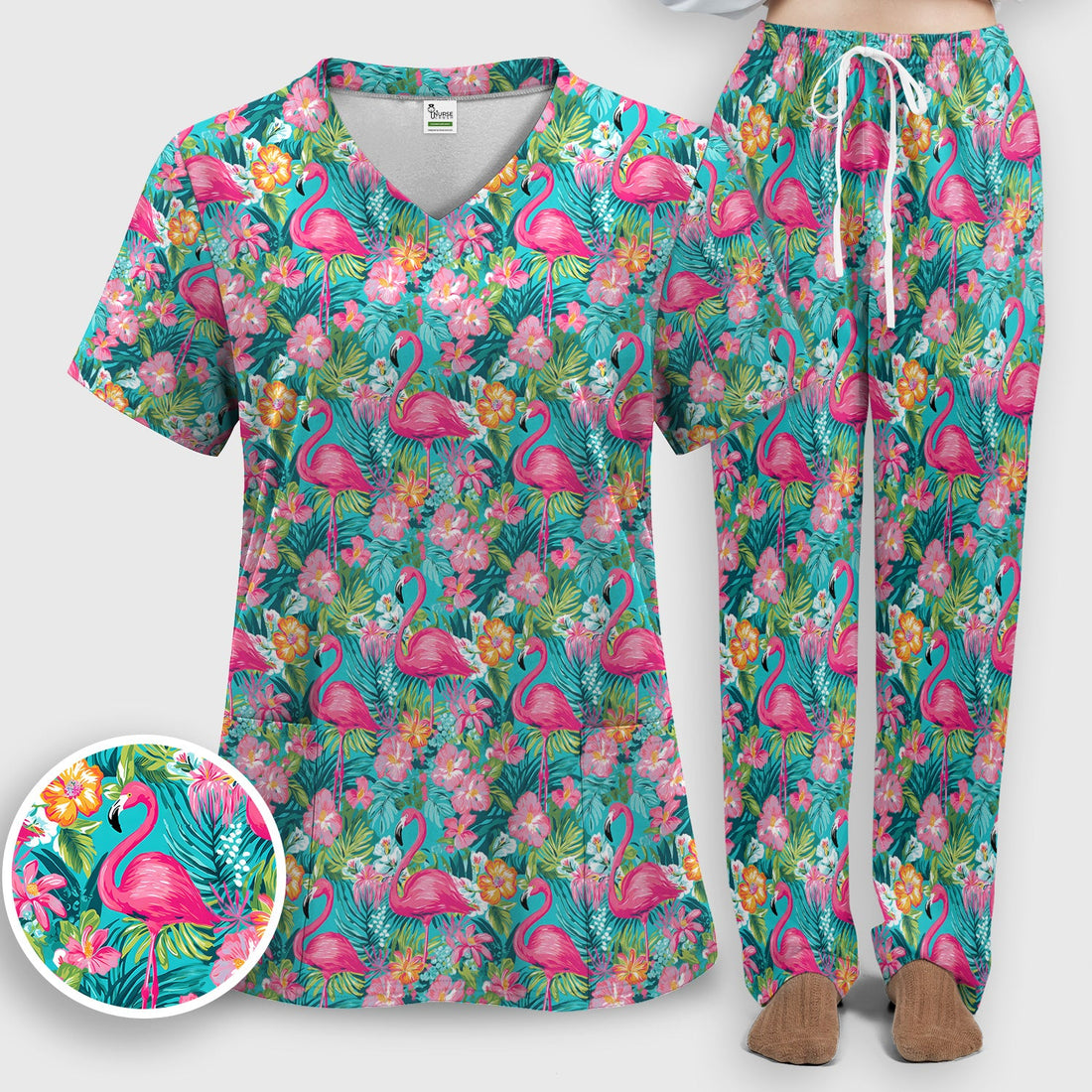 Tropical Flamingo Floral Nurse Scrub Set