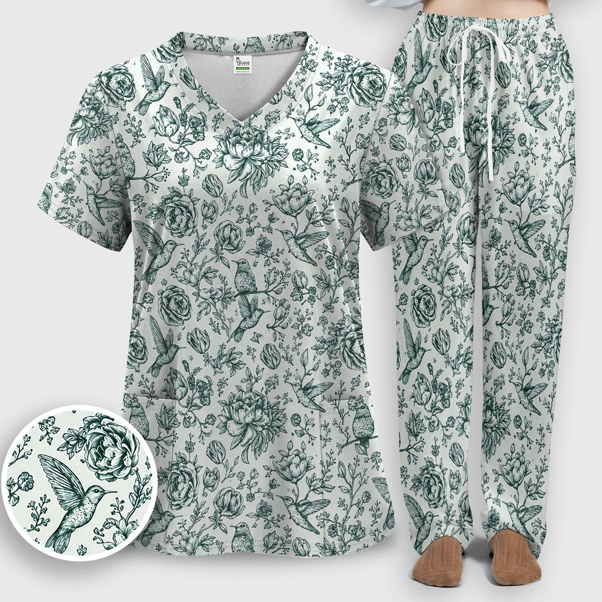 Vintage Hummingbird Nurse Scrub Set