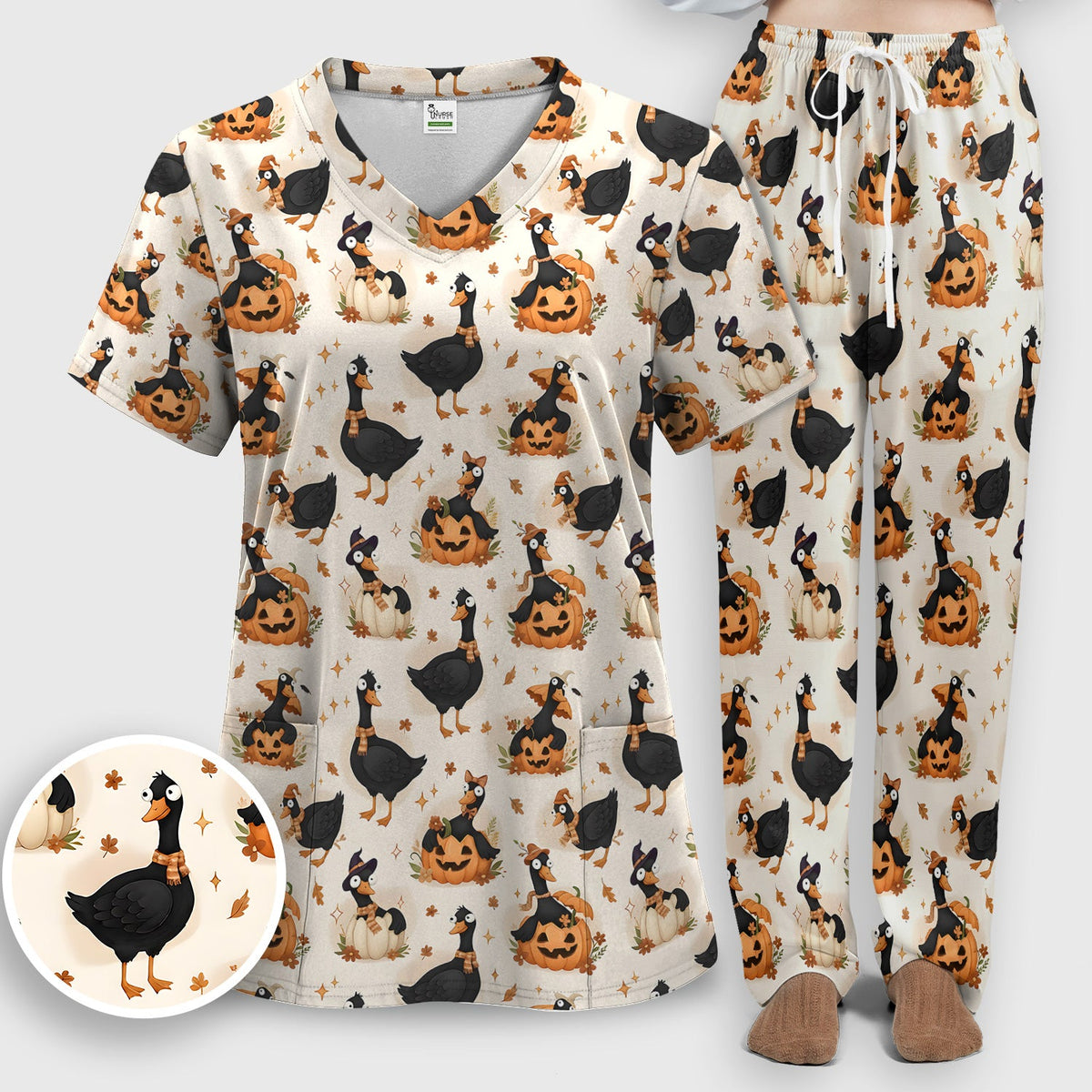 Pumpkin Black Goose Nurse Scrub Set