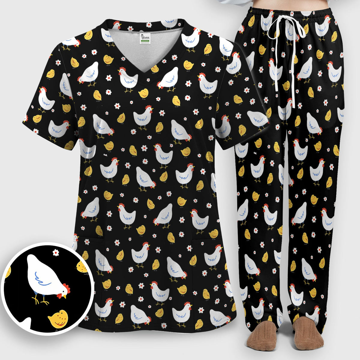 Chicken And Cute Chicks Nurse Scrub Set