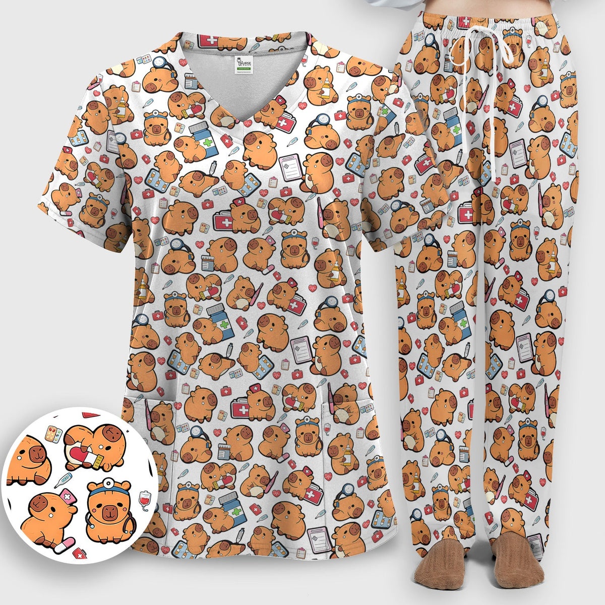 Capybara Stethoscope Medical Tools Nurse Scrub Top