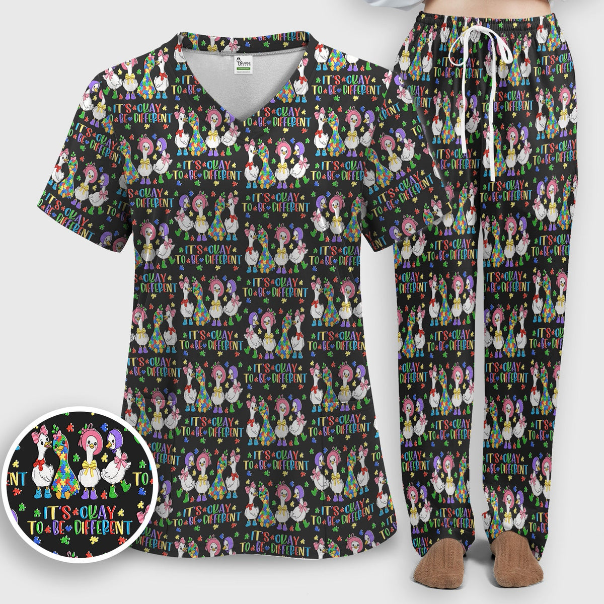 It's Okay To Be Different Duck Nurse Scrub Set