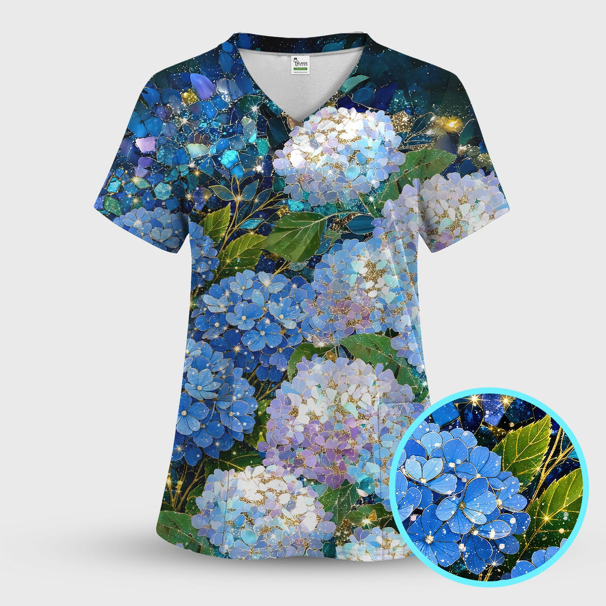 Blue Hydrangea Floral Nurse Scrub Set