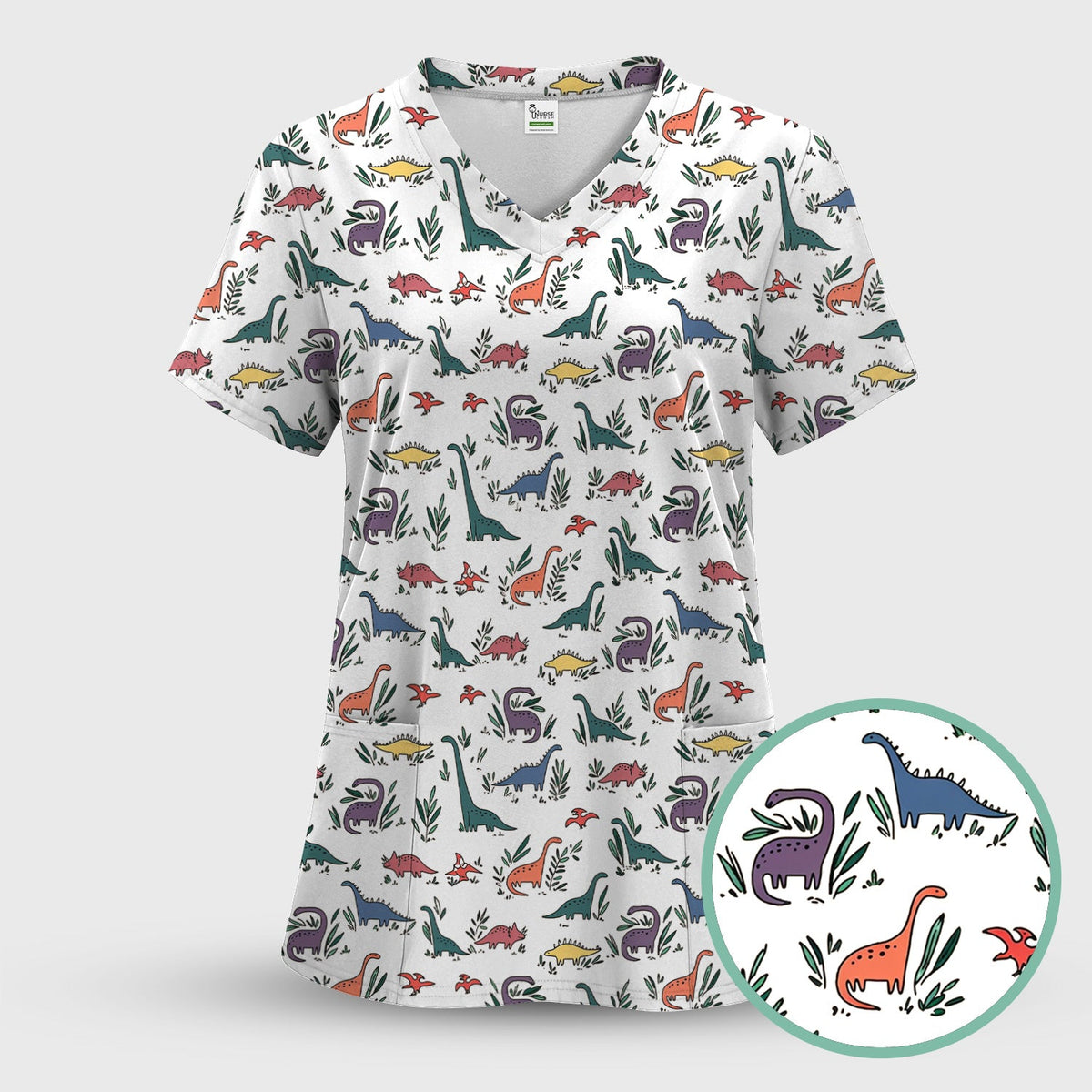 Dinosaur Leafy Garden Nurse Scrub Set