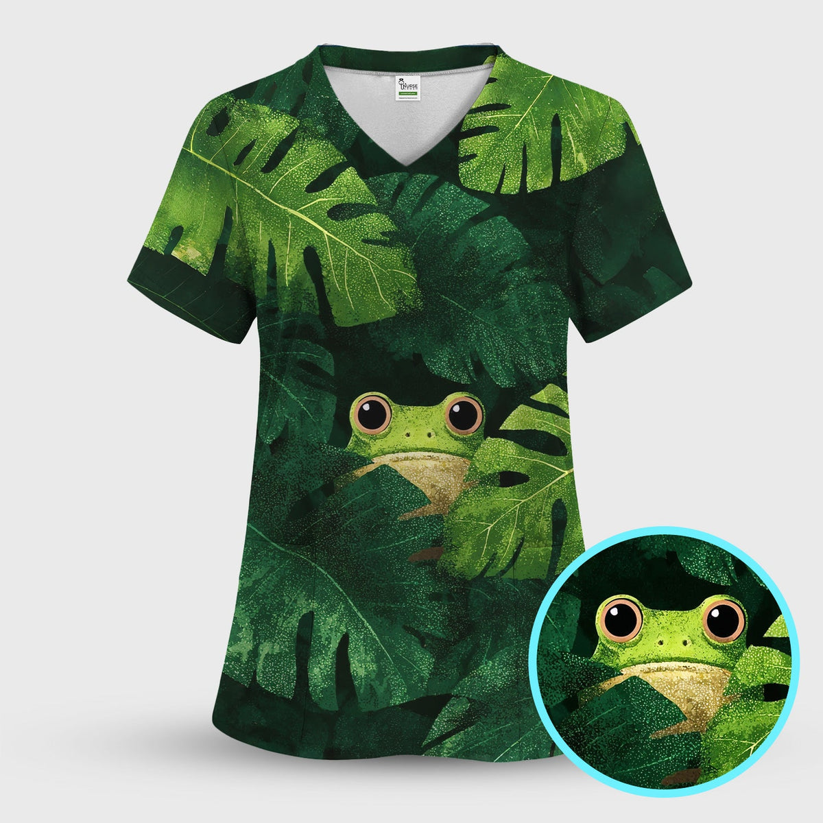 Frog Jungle Leaves Nurse Scrub Top