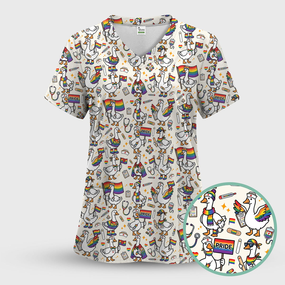 LGBT Pride Nurse Duck Scrub Top