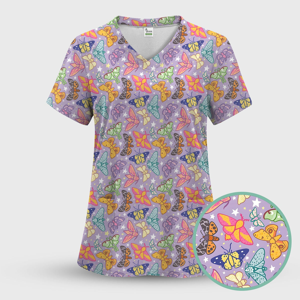 Colorful Butterfly Moth Nurse Scrub Top