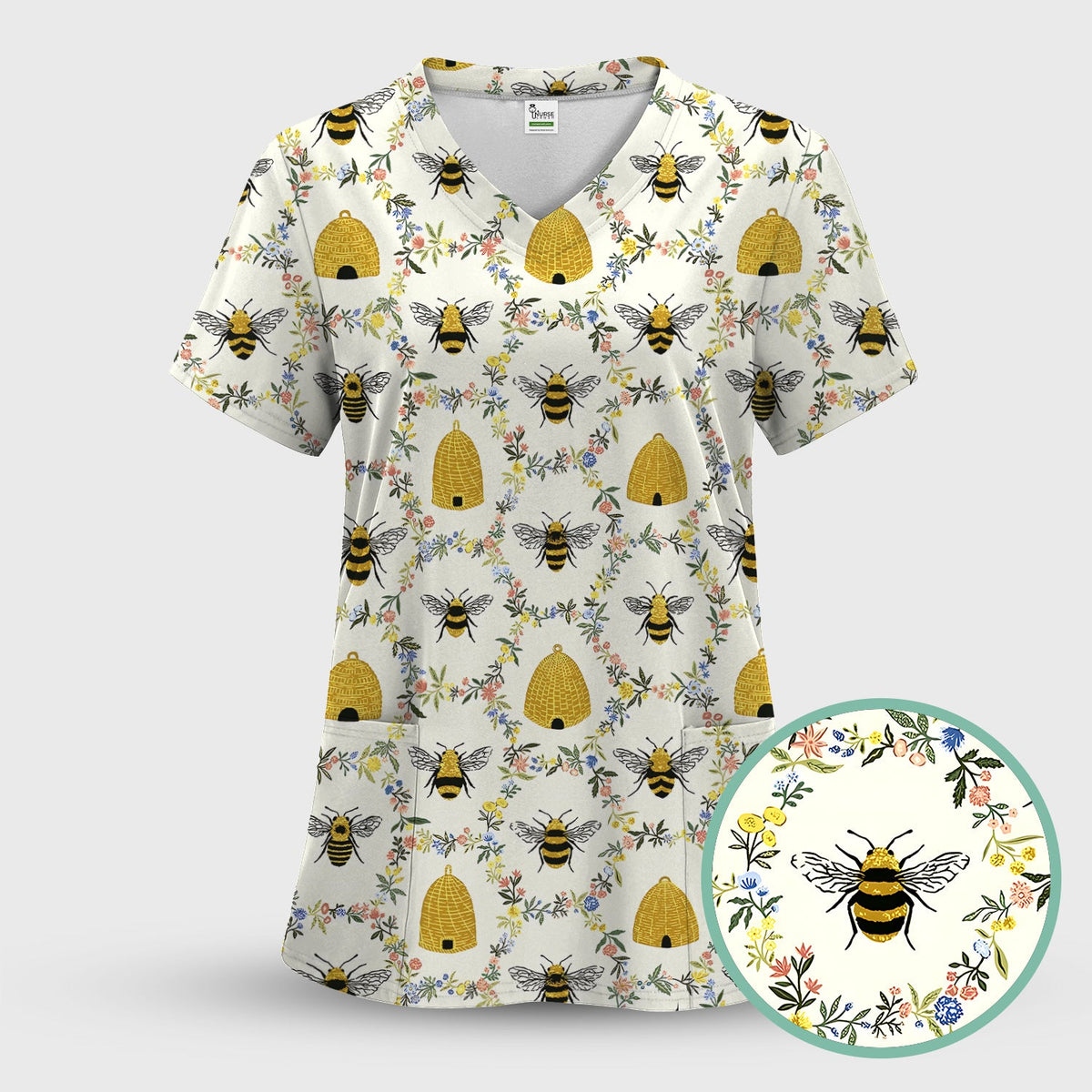 Honey Bee Beehive Floral Nurse Scrub Set