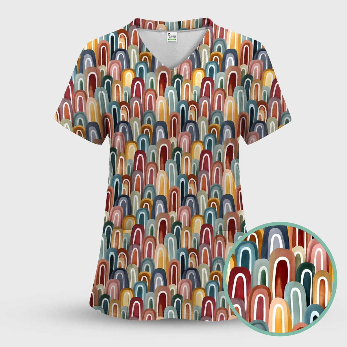 Retro Boho Rainbow Arch Nurse Scrub Set