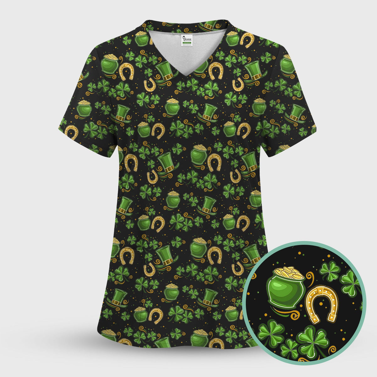 St Patrick Shamrock Nurse Scrub Top
