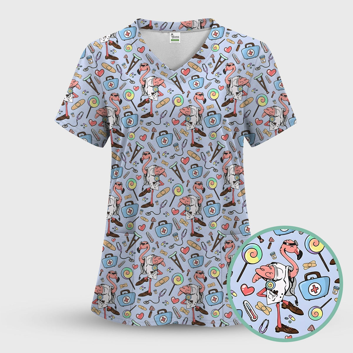 Flamingo Medical Nurse Scrub Top