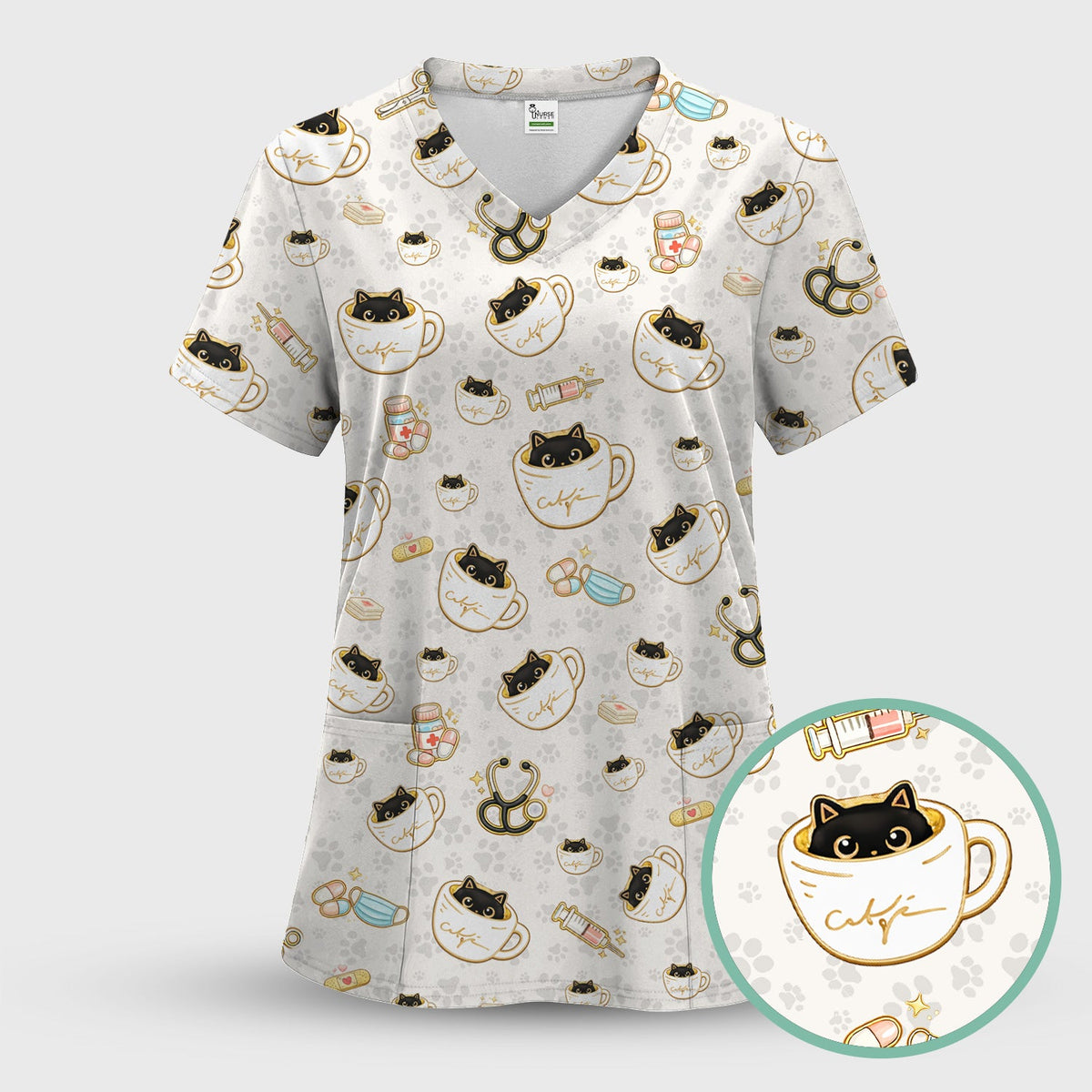 Coffee Cat Nurse Scrub Set