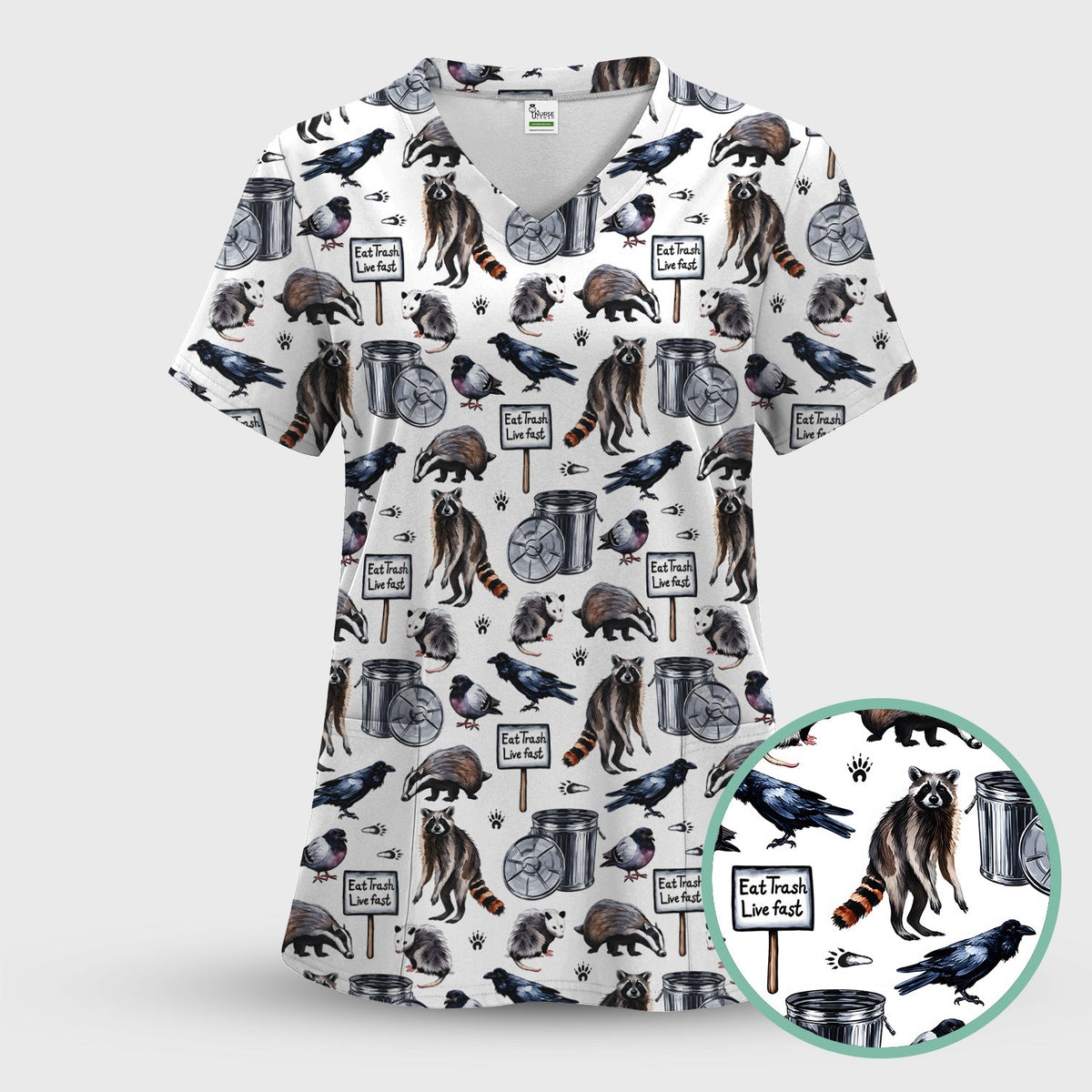 Raccoon Opossum Eat Trash Nurse Scrub Set