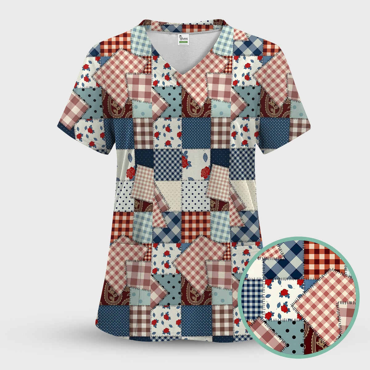 Retro Patchwork Plaid Quilt Nurse Scrub Set
