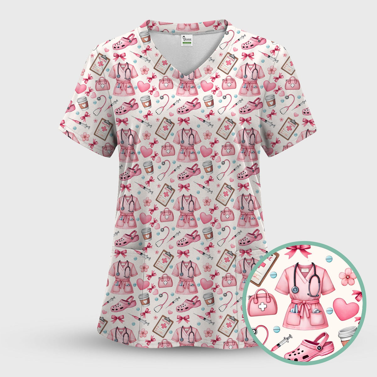 Valentine Pink Nurse Icons Scrub Set