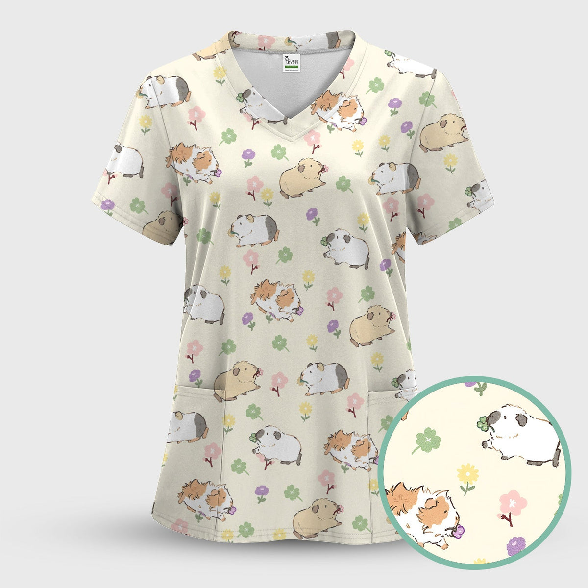 Cozy Guinea Pig Floral Doodle Nurse Scrub Set