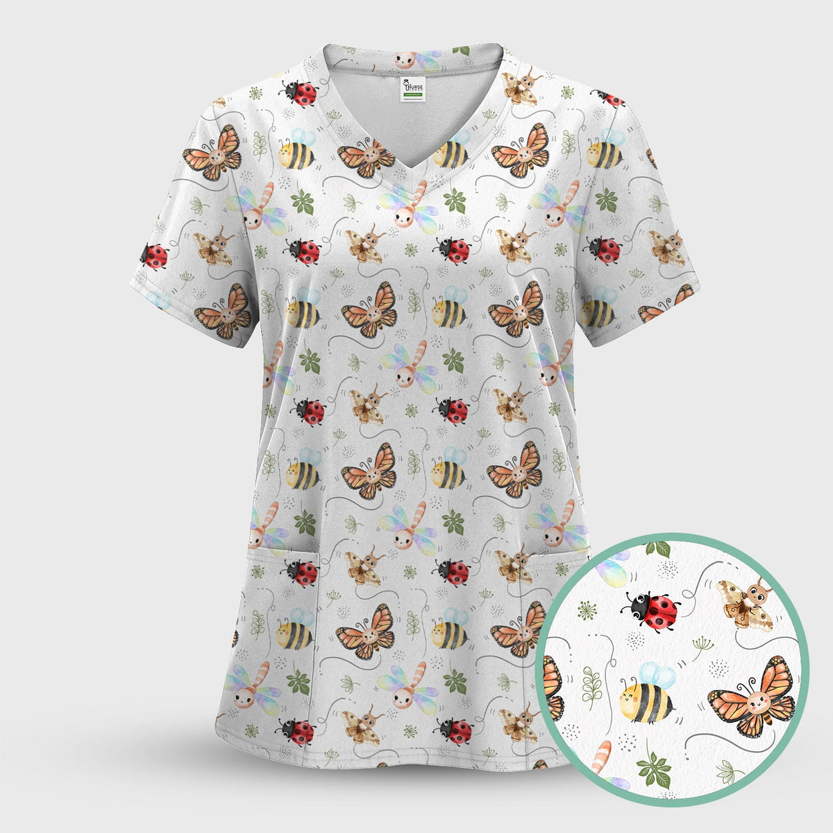 Colorful Garden Insect Nurse Scrub Set