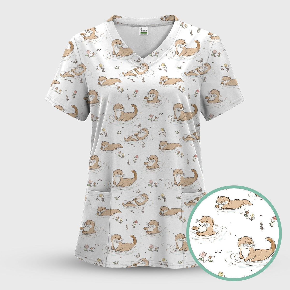 Otter Swimming Floating Water Nurse Scrub Top
