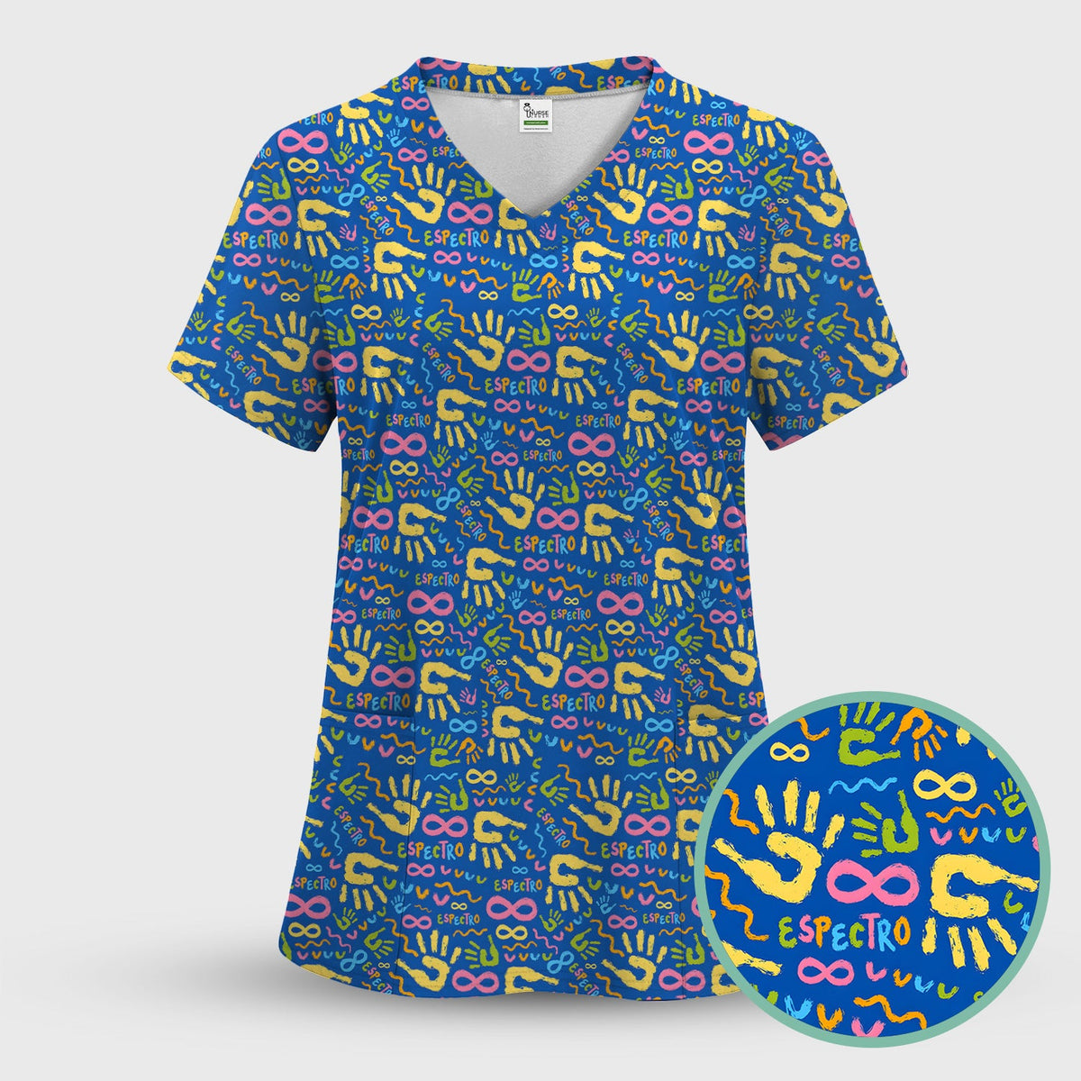 Autism Awareness Infinity Handprint Scrub Top, Comfortable Scrubs for Nurses