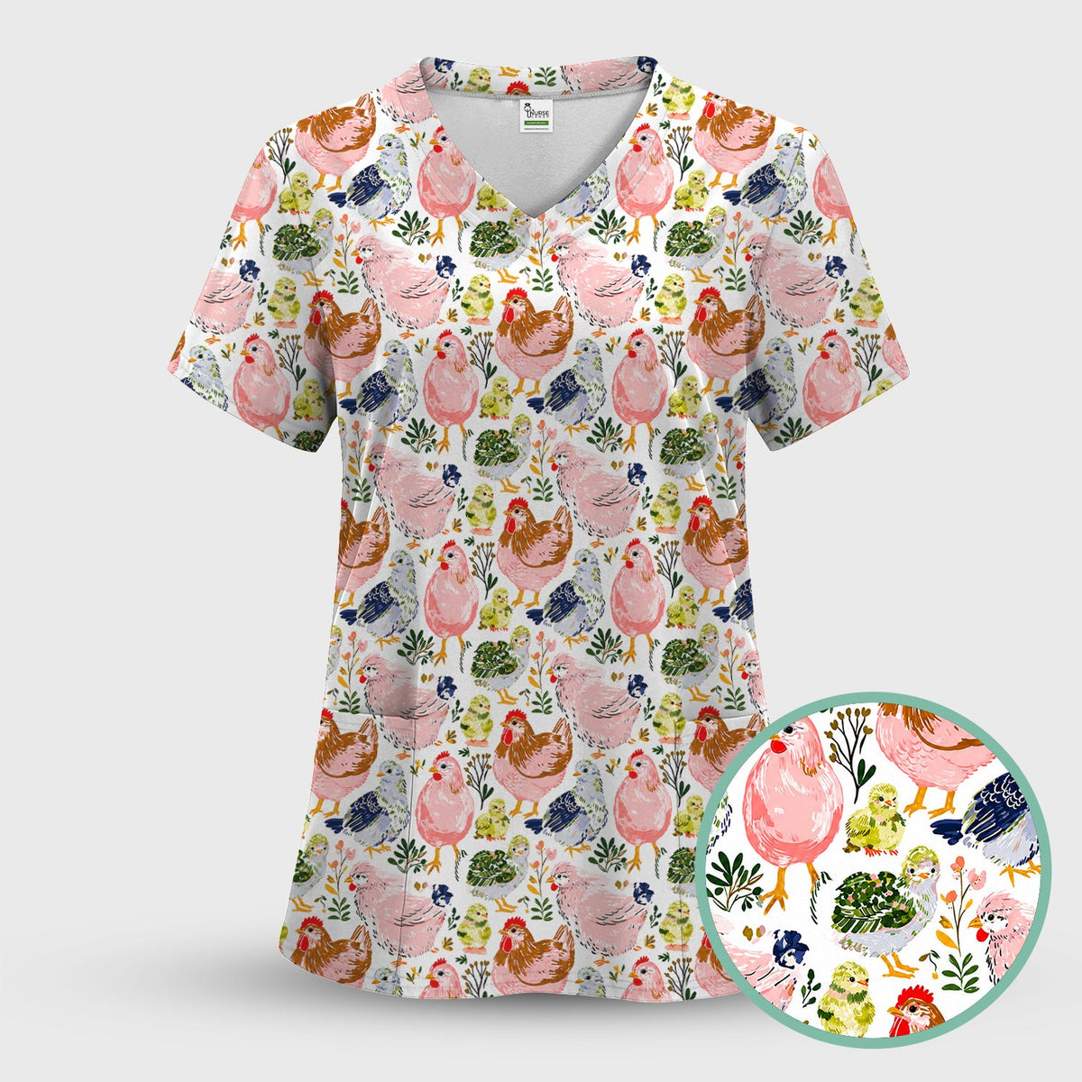 Farm Chicken Hen Chick Nurse Scrub Top