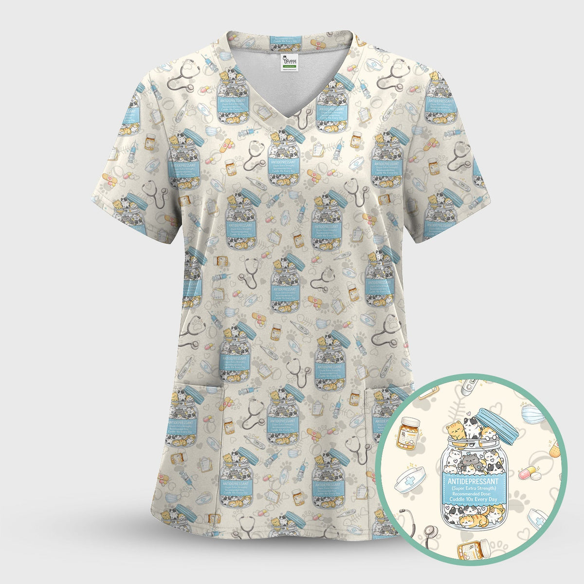 Antidepressant Cat Jar Nurse Scrub Set