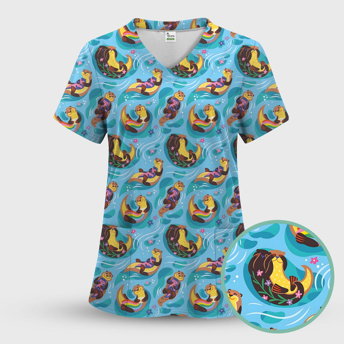 Otter Floating River Rainbow Nurse Scrub Set