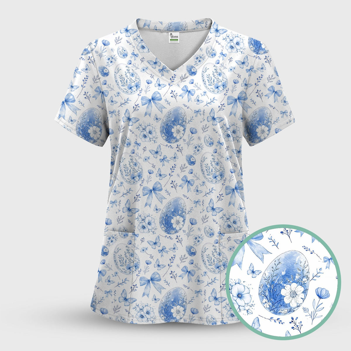 Butterfly Floral Bow Vintage Nurse Scrub Set