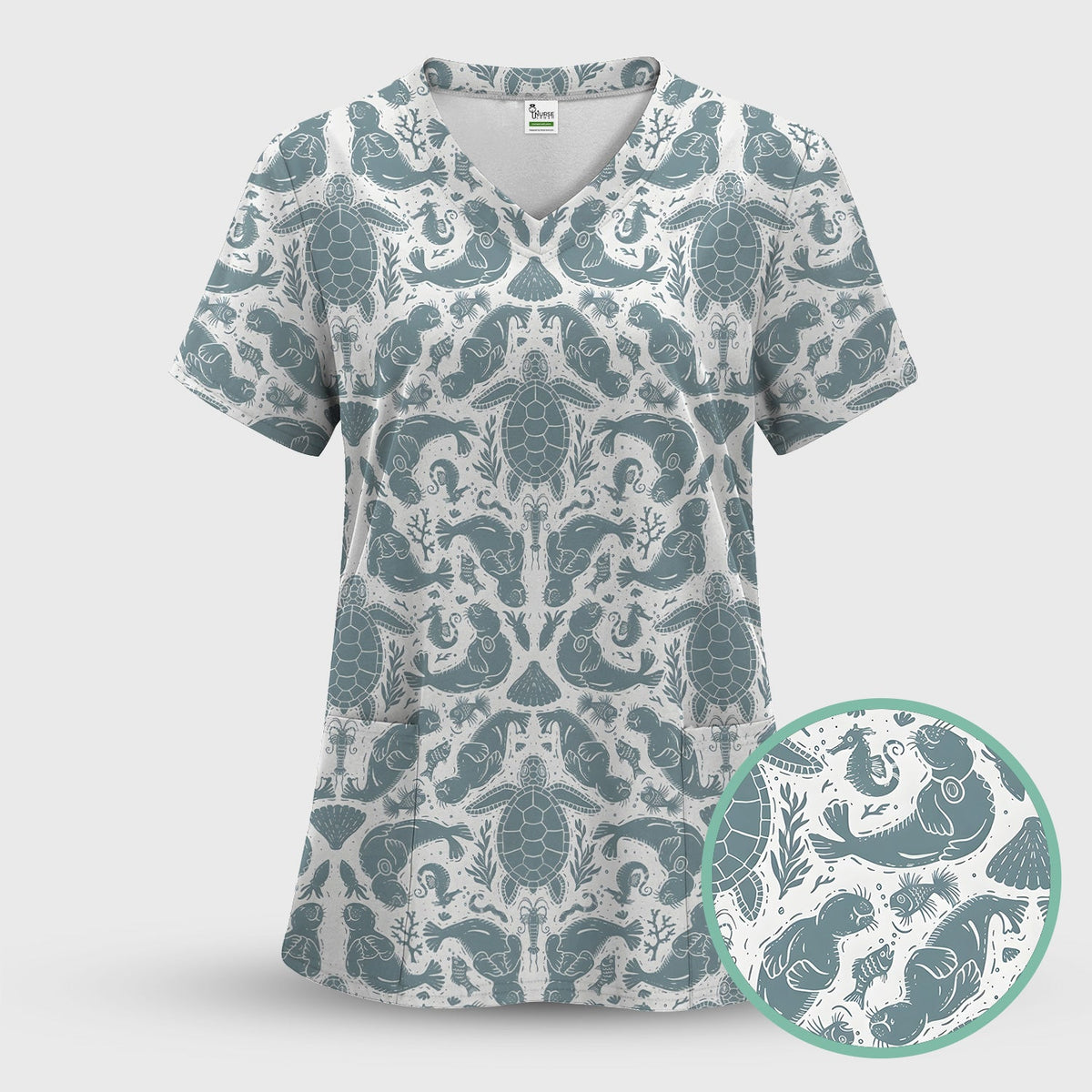 Ocean Sea Marine Life Nurse Scrub Top