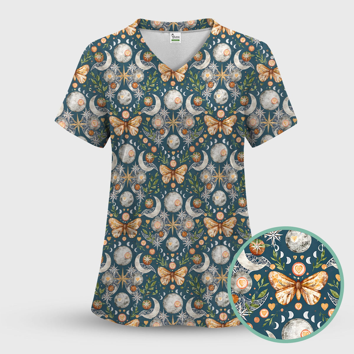 Celestial Butterfly Moonlight Nurse Scrub Top
