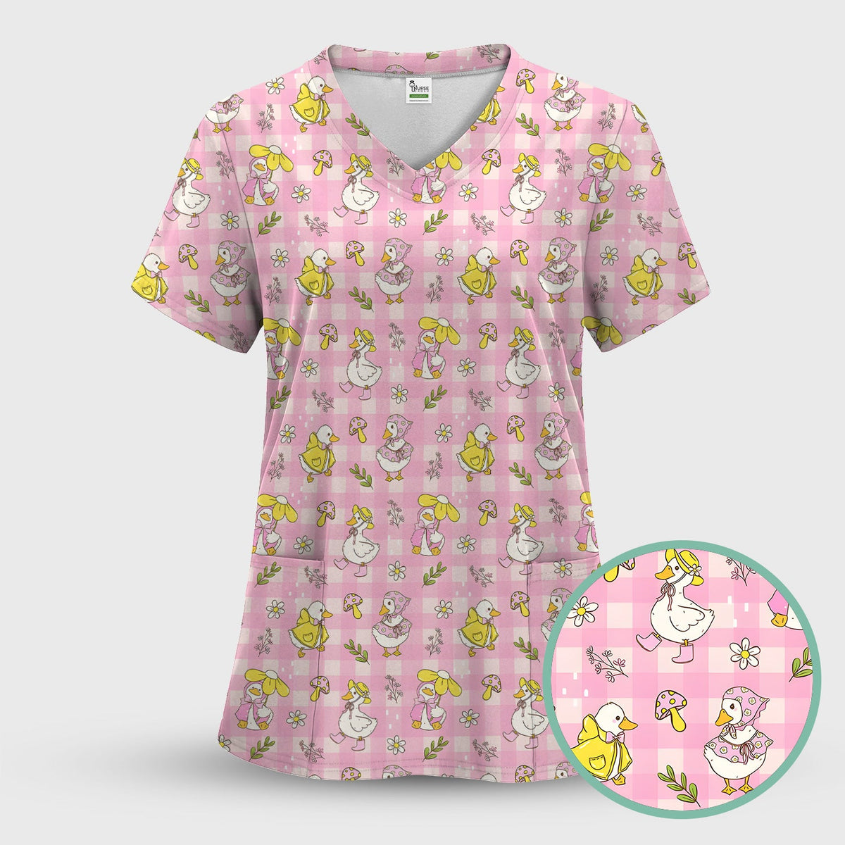 Spring Duckling Gingham Nurse Scrub Set