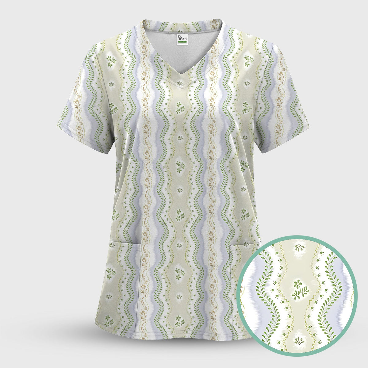 Wavy Stripe Botanical Nurse Scrub Set