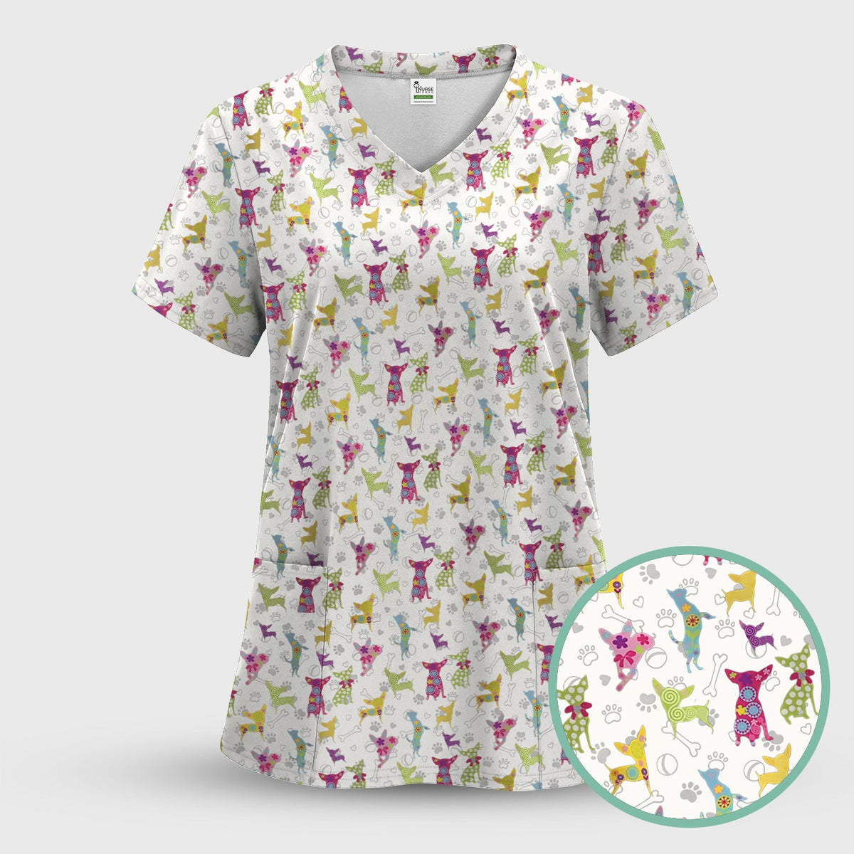 Colorful Playful Dog Nurse Scrub Set