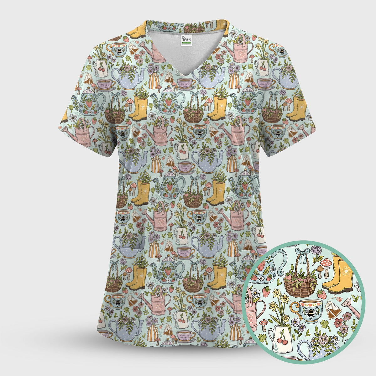 Garden Tea Party Floral Nurse Scrub Top