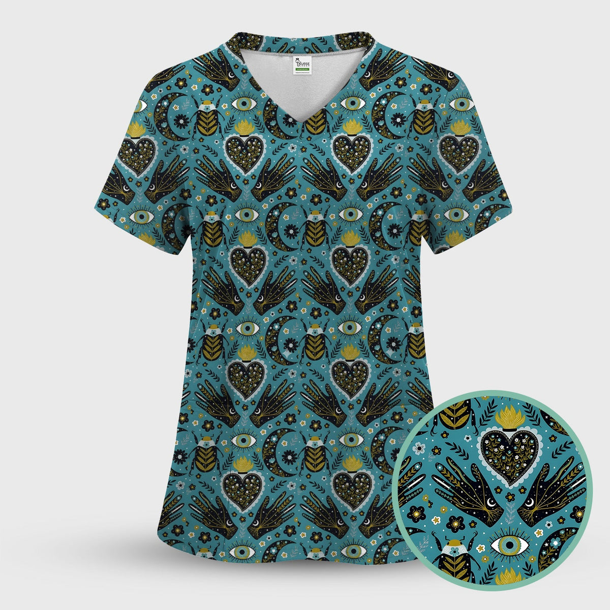Mystic Celestial Heart Evil Eye Nurse Scrub Set