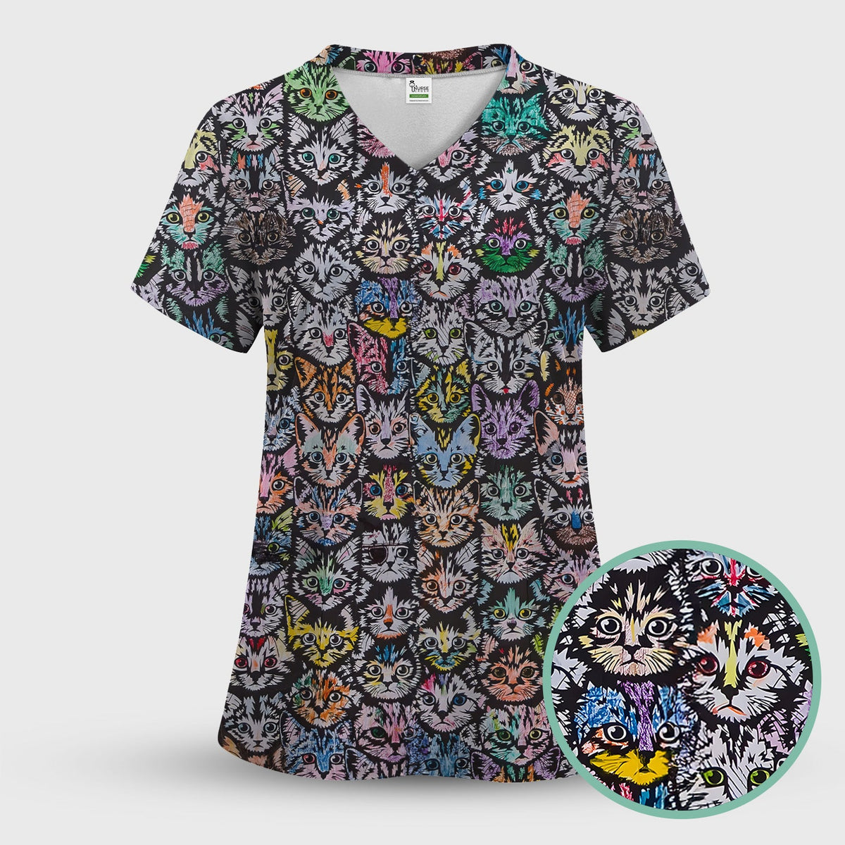 Colorful Cat Faces Nurse Scrub Set