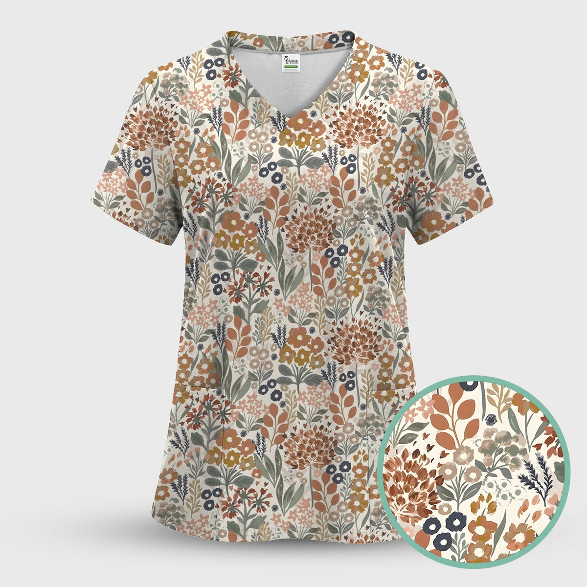 Vintage Botanical Floral Nurse Scrub Set