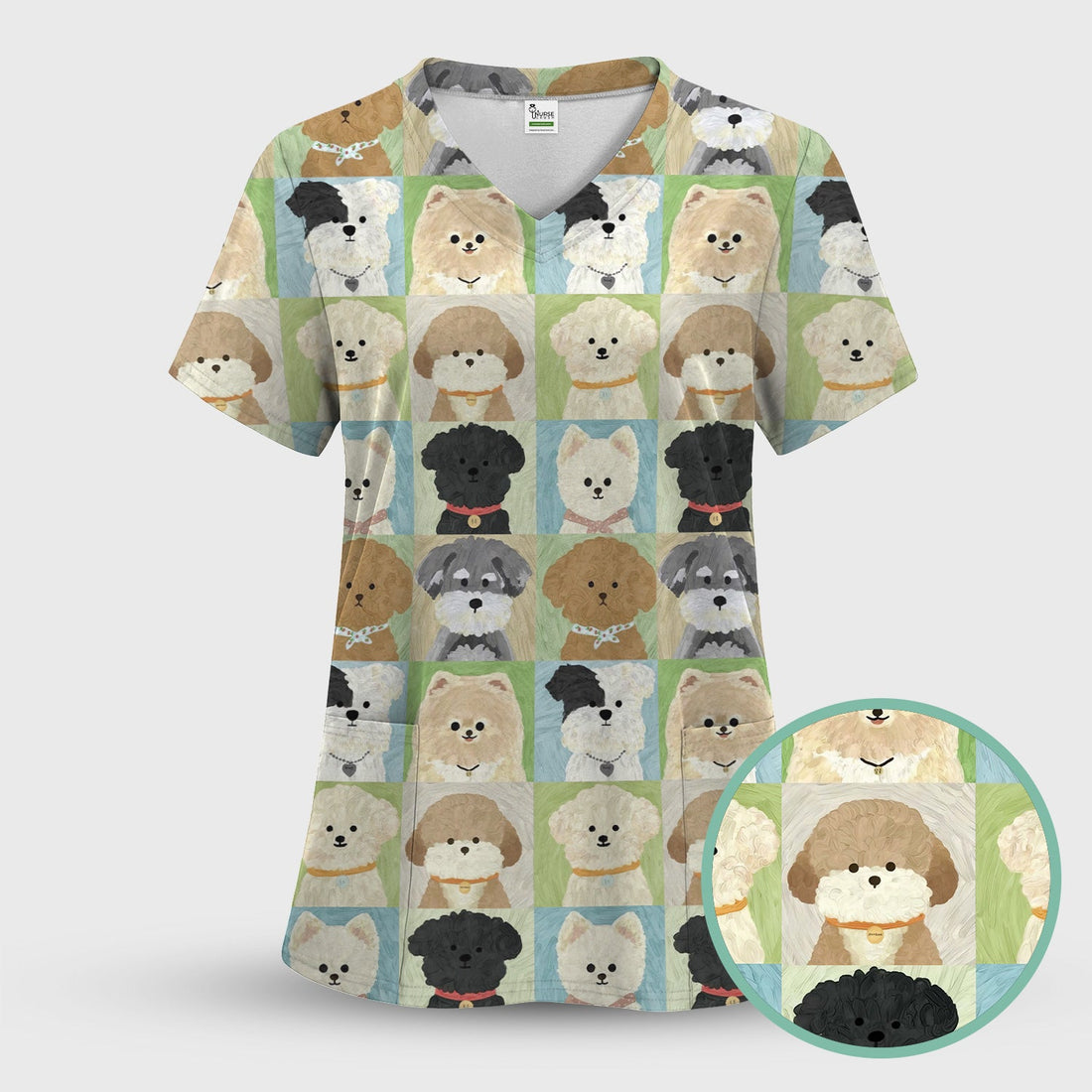 Adorable Different Dog Breeds Nurse Scrub Top